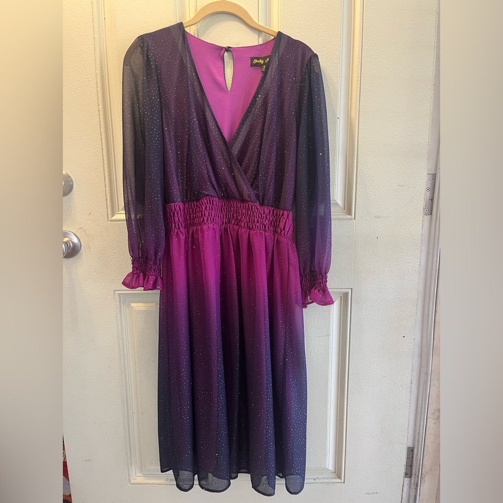 Shelby Nites Size 6 Purple Ombré Gorgeous Dress-NWT/Sheer sleeves.
